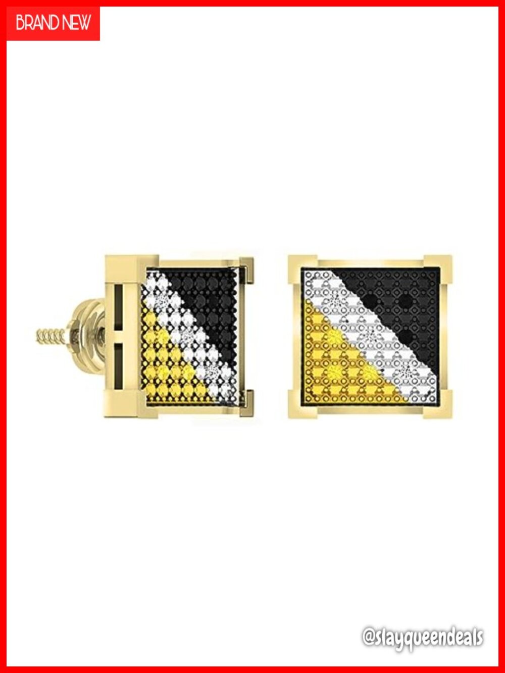 0.05 Ctw Diamond Square Stud Earrings in Yellow Plated 925 Sterling Silver